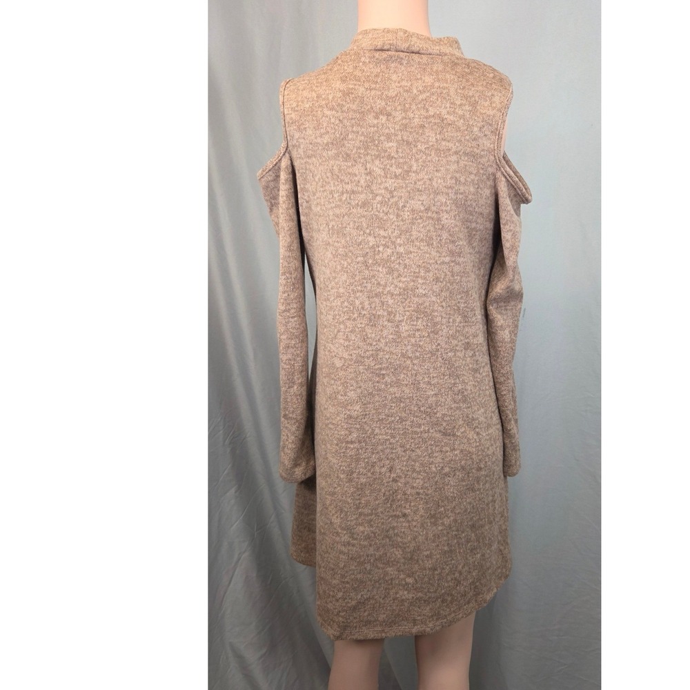 Pink Rose Cold Shoulder Mock Neck Soft Knit Dress Women M Brown Marled Earthy